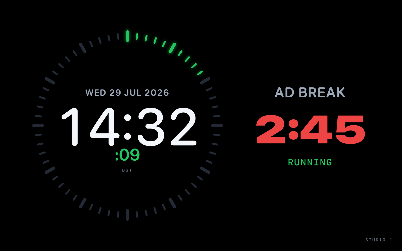 A captioned countdown on the output